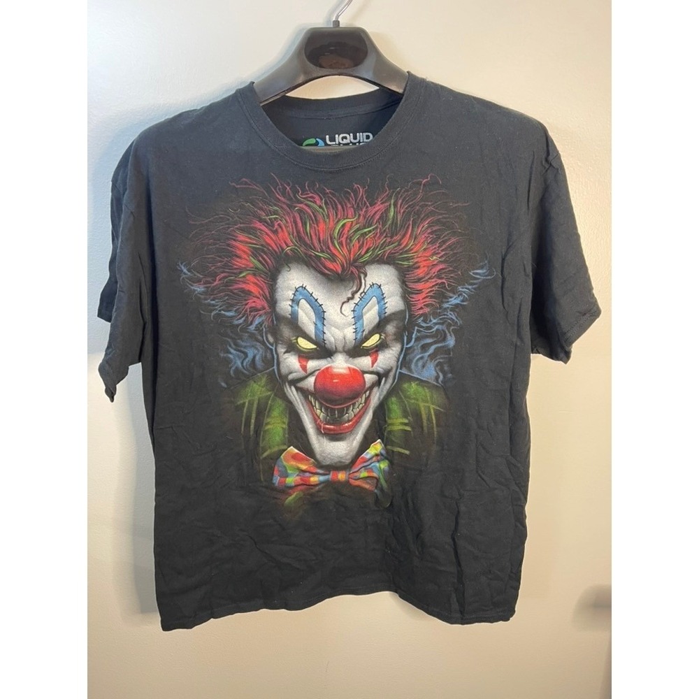 Liquid Blue Evil Clown Graphic T-Shirt Mens XL Black Horror Scary Streetwear Tee